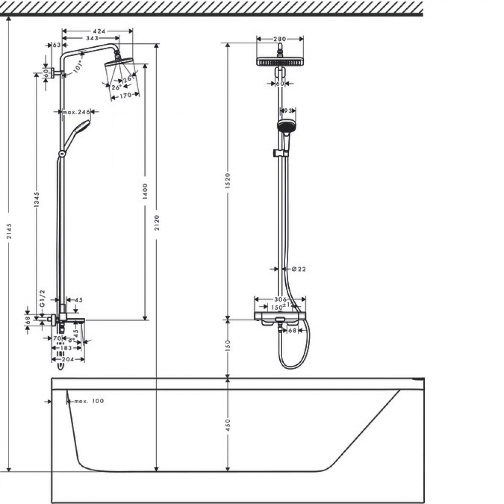 Душевая система Hansgrohe Croma E 27687000 с термостатом
