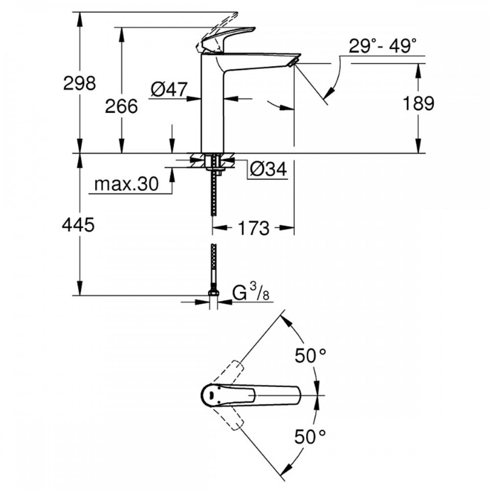 Смеситель для раковины Grohe Eurosmart 239712433 XL-Size, черный матовый