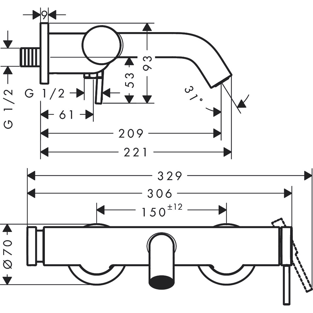 Смеситель для ванны Hansgrohe Tecturis S 73422140