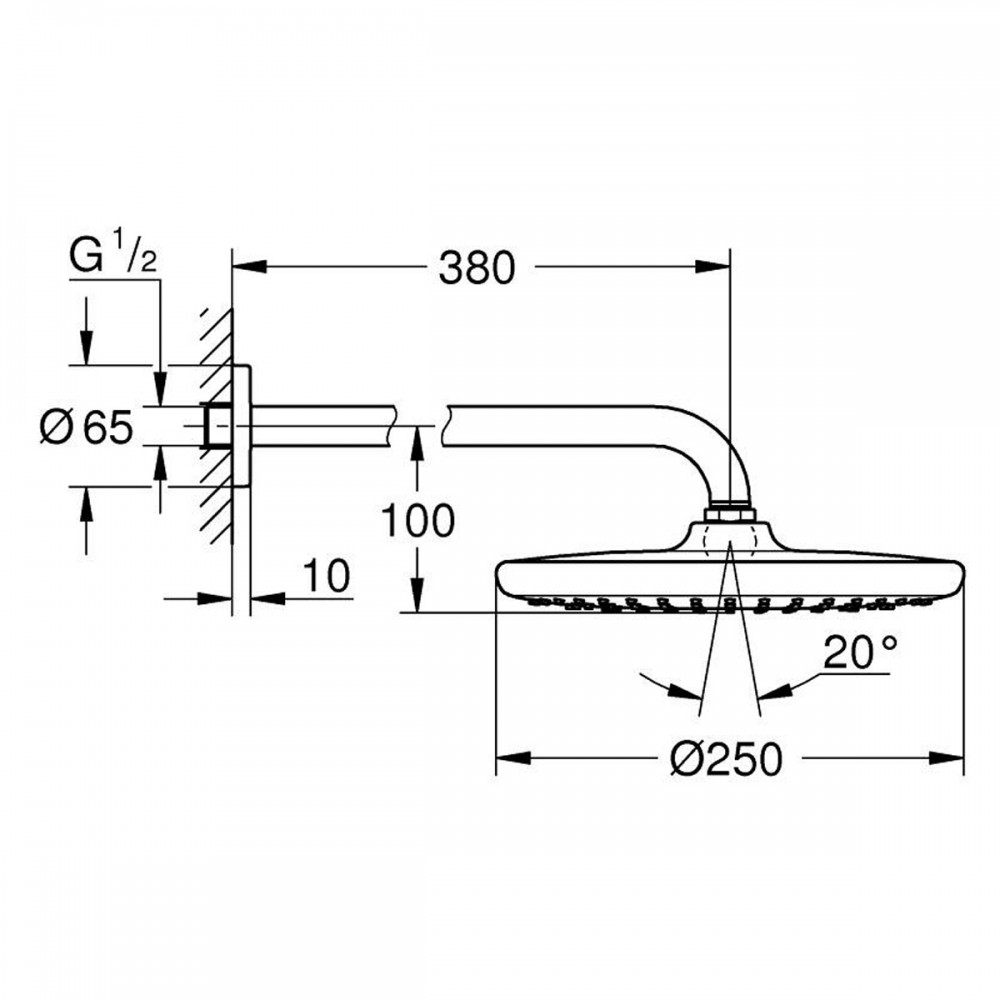 Верхний душ Grohe Tempesta 250 266682430 с кронштейном к стене, черный матовый