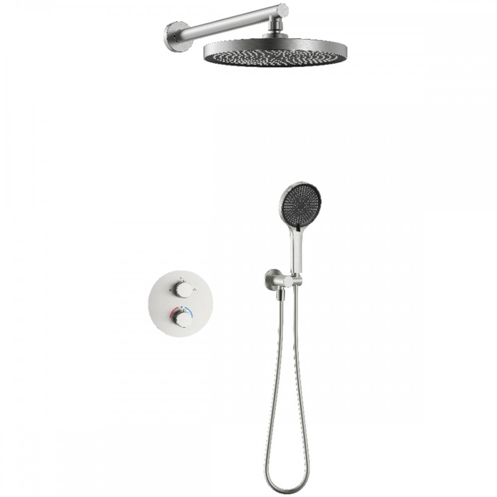 Душевая система скрытого монтажа Devit Flow D117125011111BN с термостатом, brushed nickel
