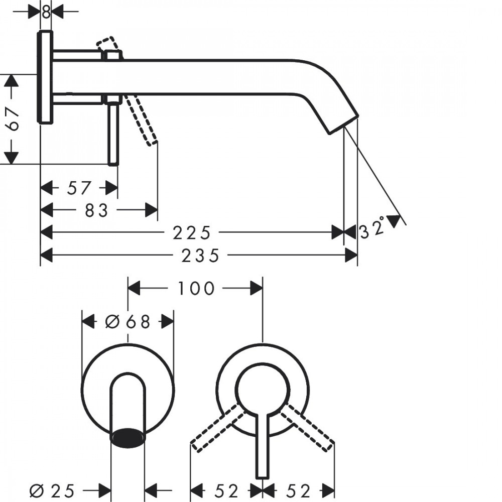 Смеситель скрытого монтажа для раковины Hansgrohe Tecturis S 73351140 brushed bronze 22,5 см (наружная часть)