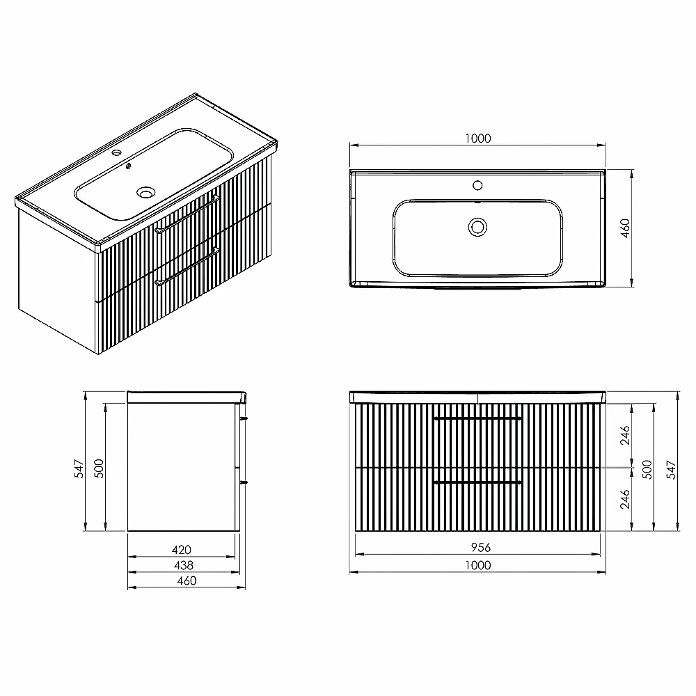 Тумба Creavit E10 E10.LD100.2CK.GRI консольная серый с раковиной Erine 100 см