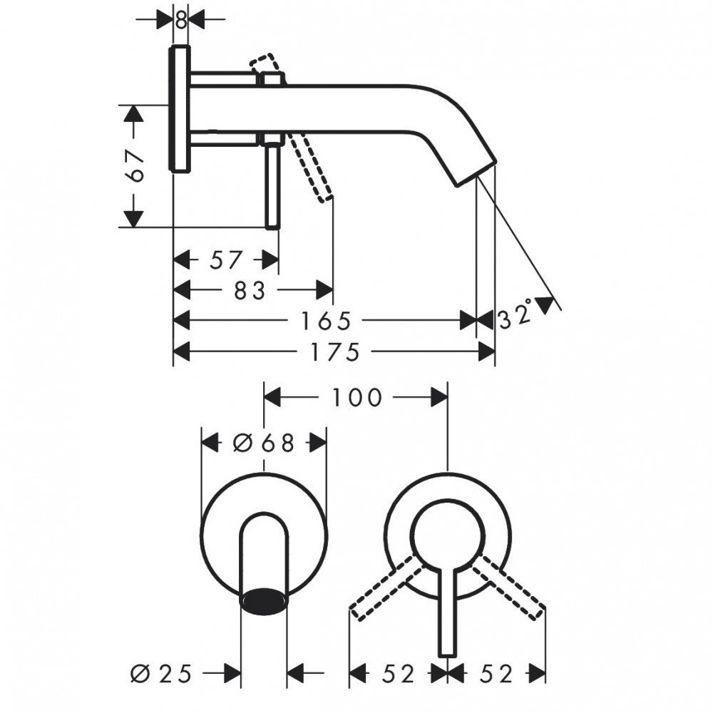 Смеситель скрытого монтажа для раковины Hansgrohe Tecturis S 73350140 излив 16,5 см, внешняя часть, бронза