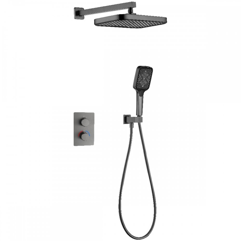 Душевая система скрытого монтажа Devit Flow D117125011221GM с термостатом, gun metal