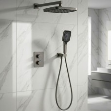 Душевая система скрытого монтажа Devit Flow D117125011221GM с термостатом, gun metal