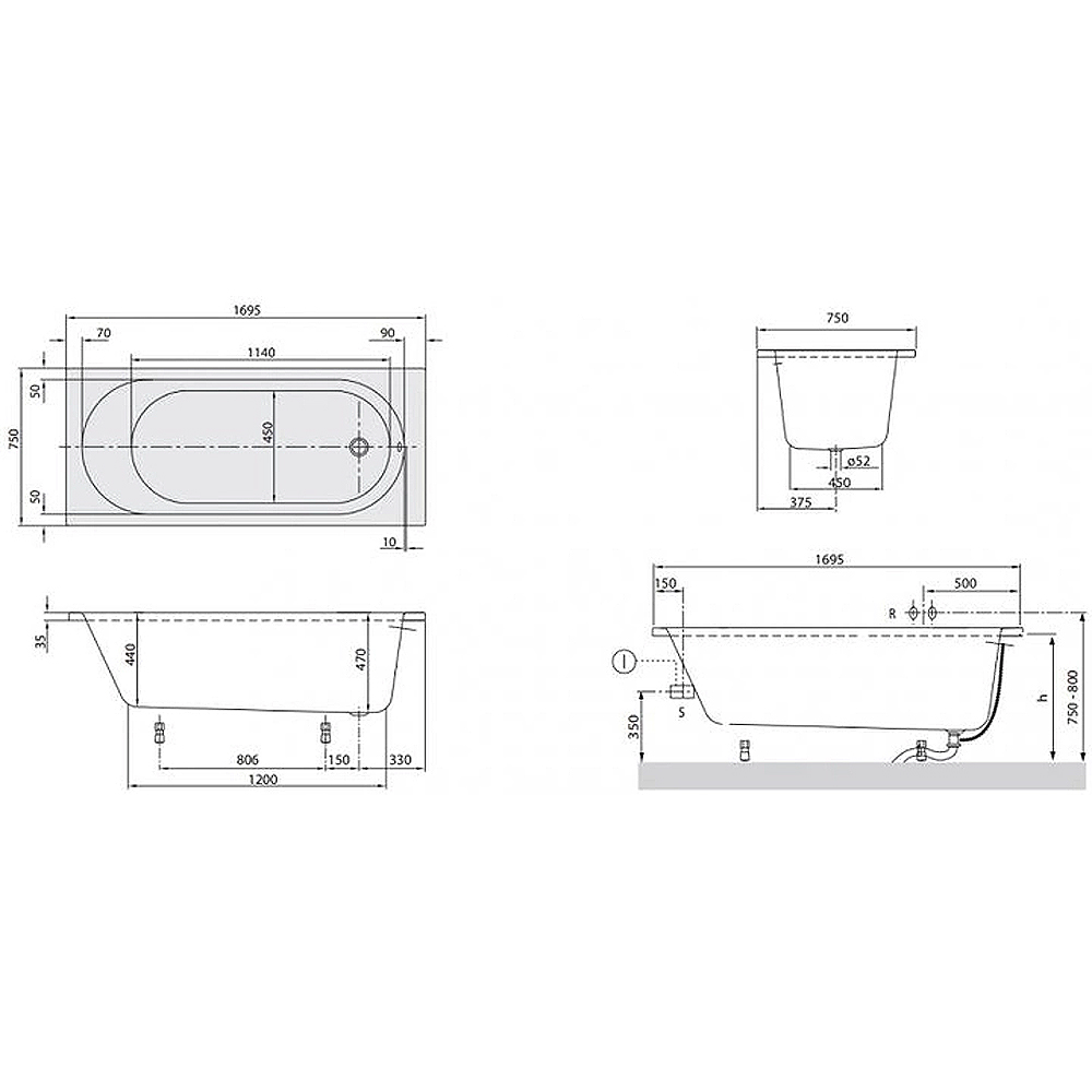 Акриловая ванна Villeroy&Boch O. Novo BA170CAS2V-01
