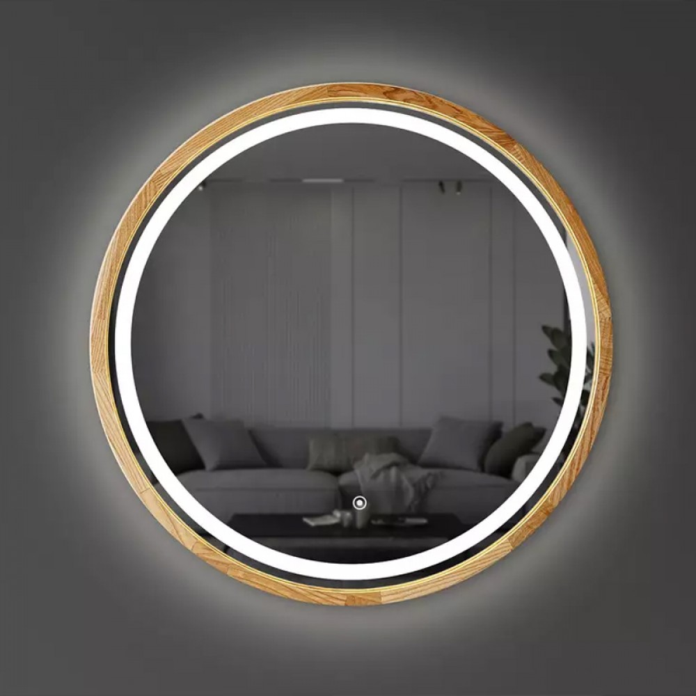 Зеркало Luxury Wood Perfection Slim с LED подсветкой, дуб натуральный, сенсорная кнопка-димер, 750х750мм