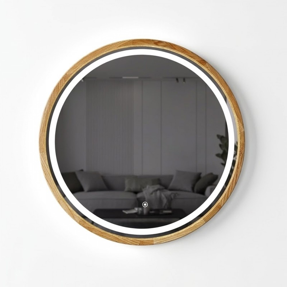Зеркало Luxury Wood Perfection Slim с LED подсветкой, дуб натуральный, сенсорная кнопка-димер, 750х750мм