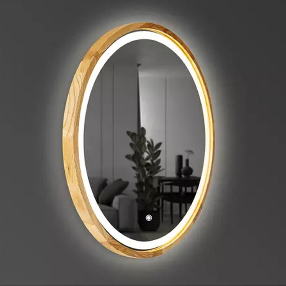 Зеркало Luxury Wood Perfection Slim с LED подсветкой, дуб натуральный, сенсорная кнопка-димер, 750х750мм