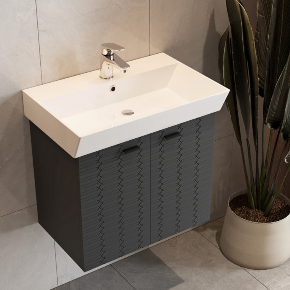 Тумба Devit Flow 484060A 60 см с умывальником и ручками, антрацит матовый