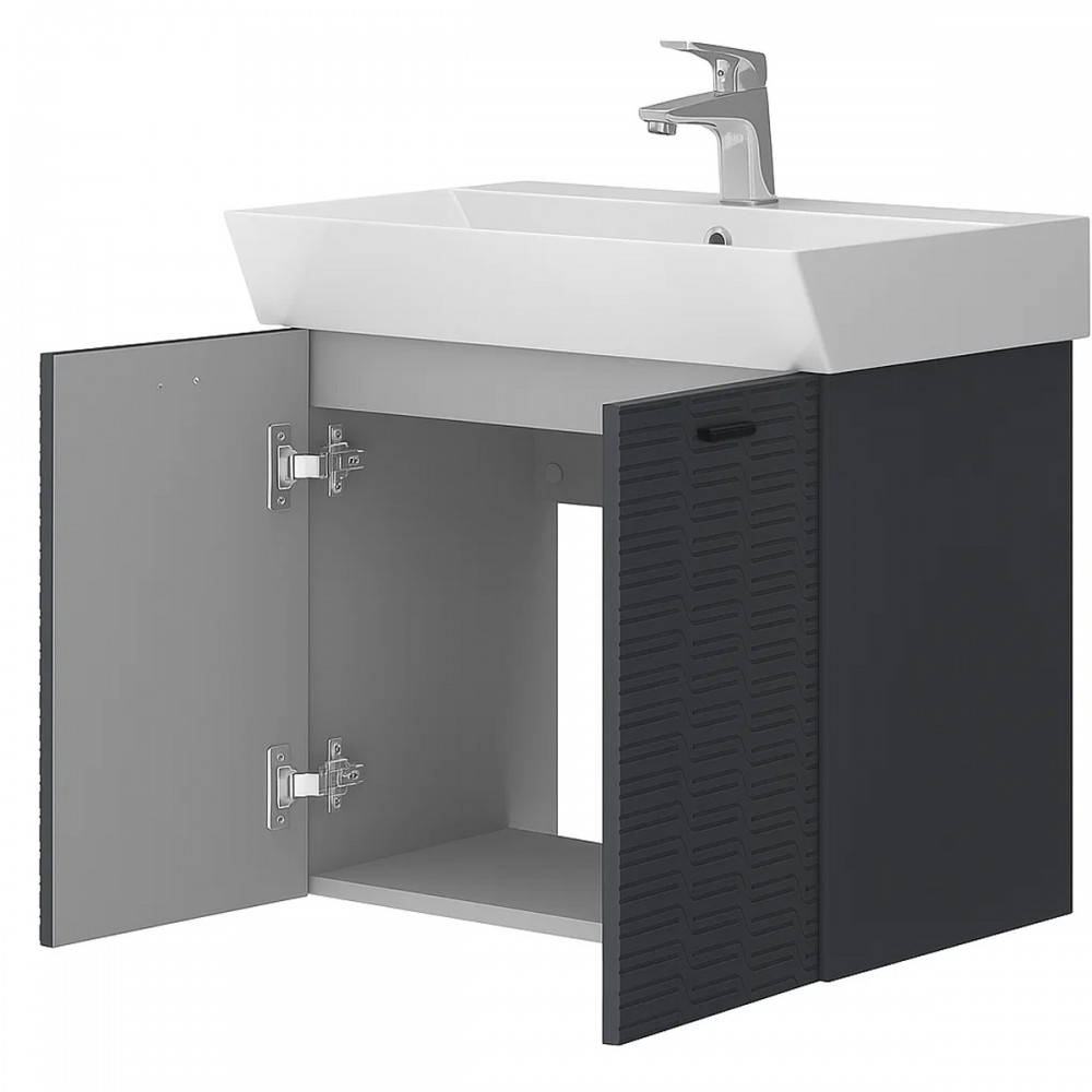 Тумба Devit Flow 484060A 60 см с умывальником и ручками, антрацит матовый