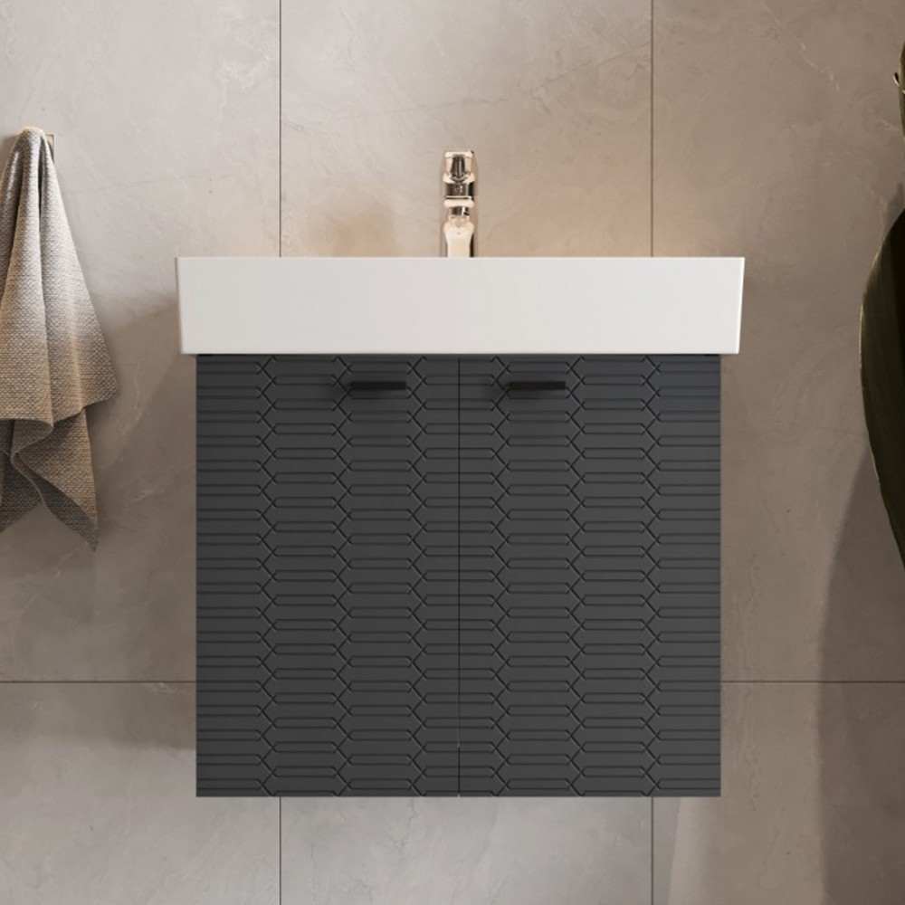 Тумба Devit Flow 484060A 60 см с умывальником и ручками, антрацит матовый