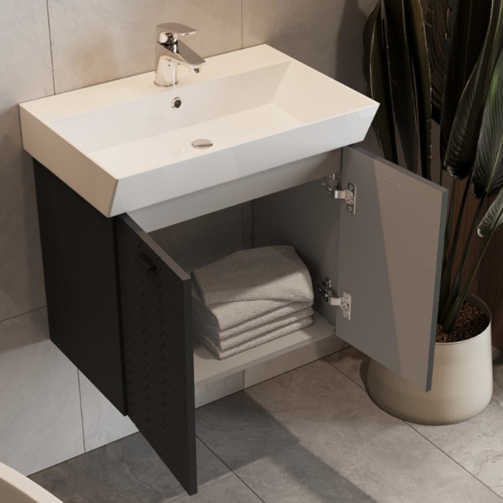 Тумба Devit Flow 484060A 60 см с умывальником и ручками, антрацит матовый
