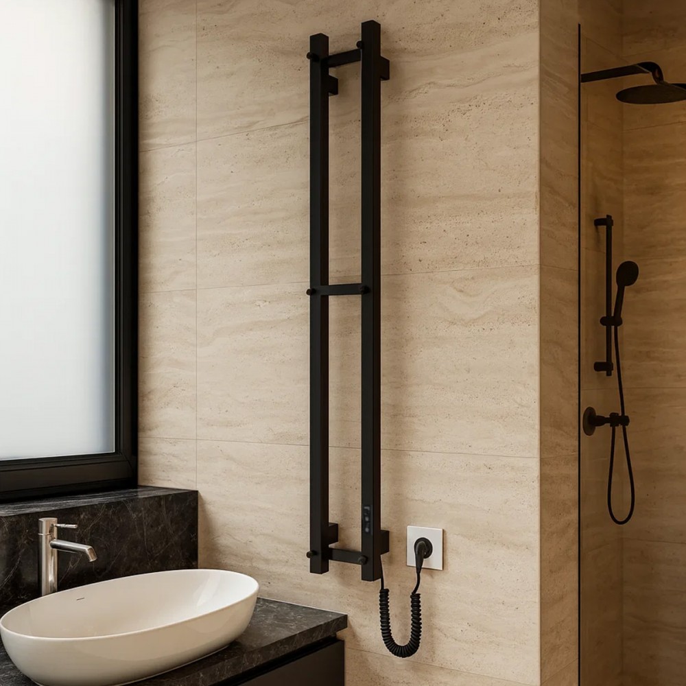 Полотенцесушитель электрический Hygge Family Slim 3.164.045797.BM 1170х140 мм в комплекте со скрытым подключением, черный матовый 80 Вт