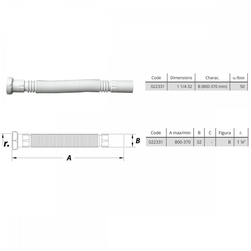 Гофра для сифона под раковину Devit 022331, 800-370 мм, 1/4X32