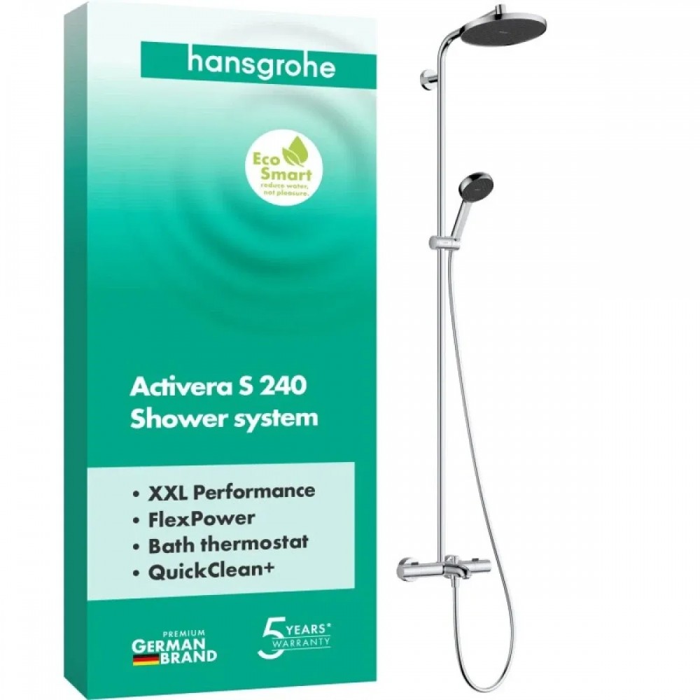 Душевая система Hansgrohe Activera S 240 1jet EcoSmart 28871000, с термостатом Ecostat Fine, хром