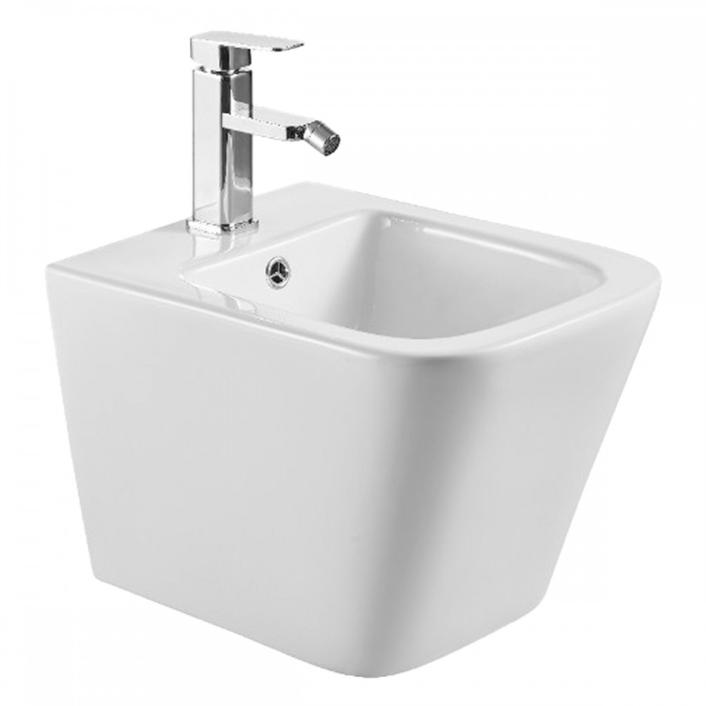 Биде подвесное Devit Flow square DFL0520400W с отверстием под смеситель, белый глянец