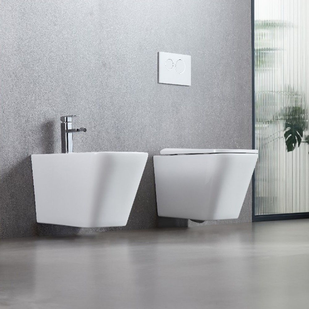 Биде подвесное Devit Flow square DFL0520400W с отверстием под смеситель, белый глянец