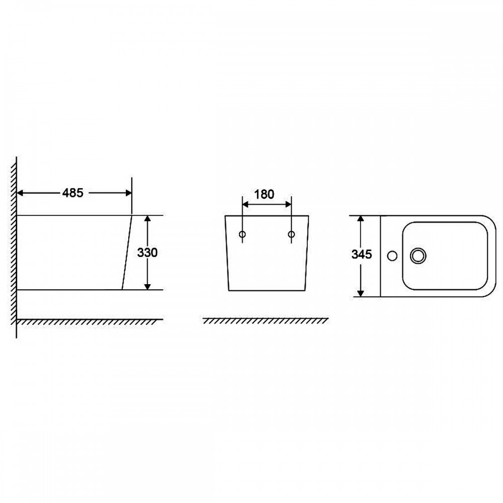 Биде подвесное Devit Flow square DFL0520400W с отверстием под смеситель, белый глянец