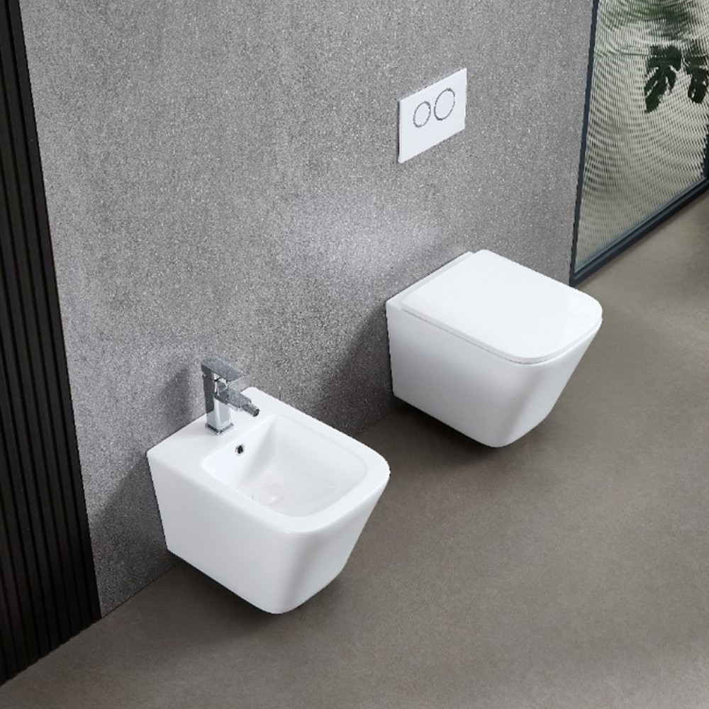 Биде подвесное Devit Flow square DFL0520400W с отверстием под смеситель, белый глянец