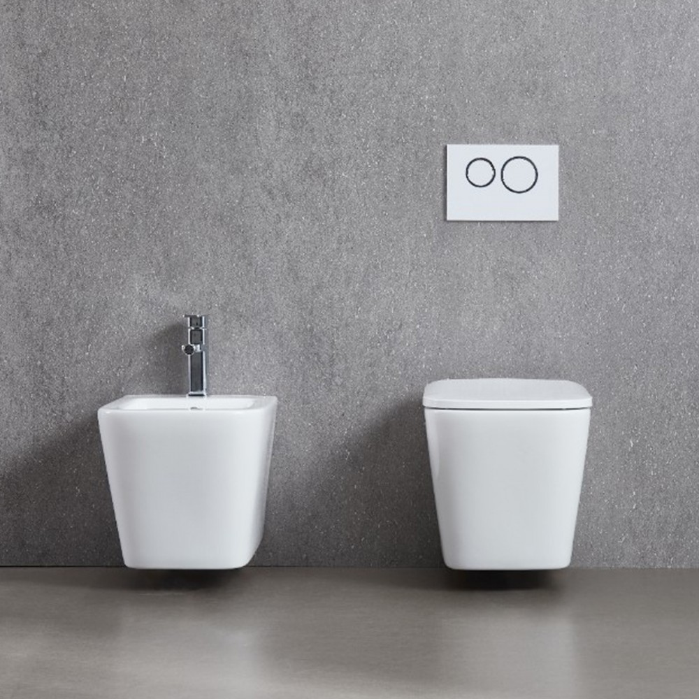 Биде подвесное Devit Flow square DFL0520400W с отверстием под смеситель, белый глянец
