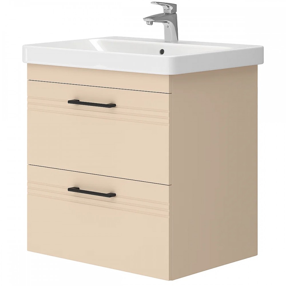 Тумба Devit Urbanis 454060BE 60 см с раковиной и черными ручками, бежевая