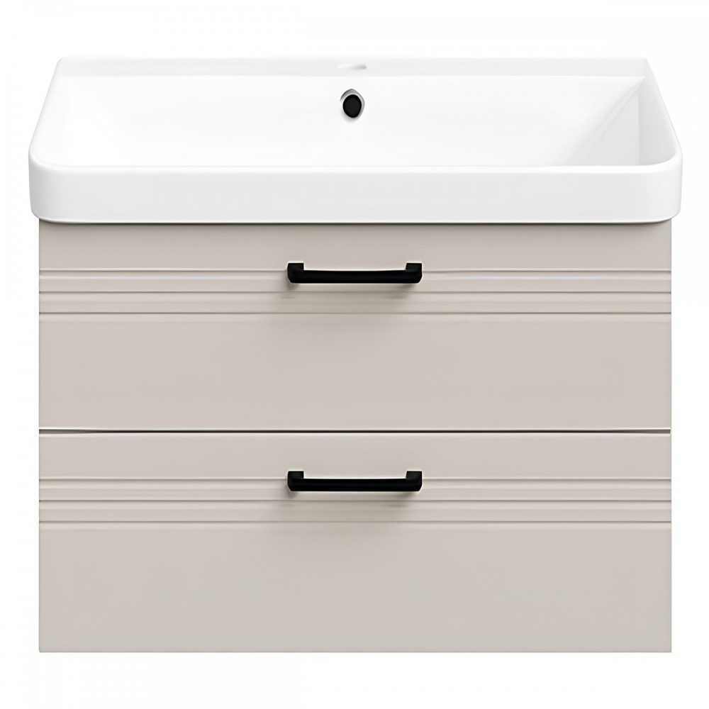 Тумба Devit Urbanis 454060BE 60 см с раковиной и черными ручками, бежевая