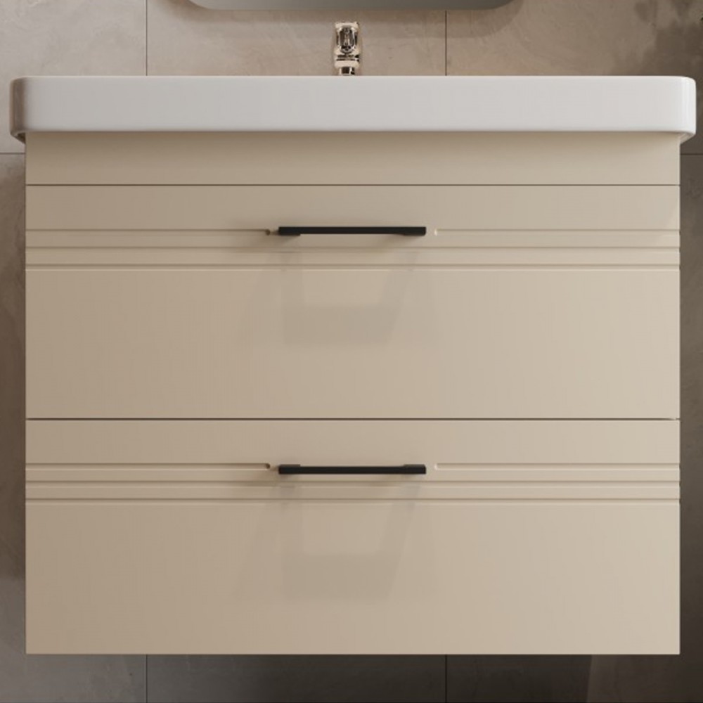 Тумба Devit Urbanis 454060BE 60 см с раковиной и черными ручками, бежевая