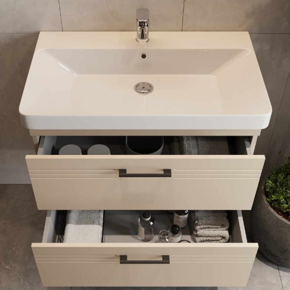 Тумба Devit Urbanis 454060BE 60 см с раковиной и черными ручками, бежевая