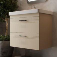 Тумба Devit Urbanis 454060BE 60 см с раковиной и черными ручками, бежевая Тумба Devit Urbanis 454060BE 60 см с раковиной и черными ручками, бежевая