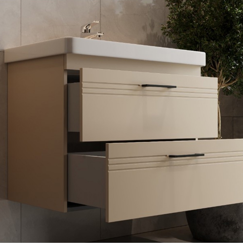 Тумба Devit Urbanis 454060BE 60 см с раковиной и черными ручками, бежевая