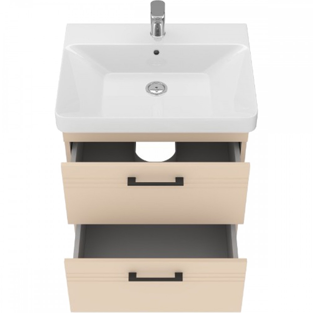 Тумба Devit Urbanis 454060BE 60 см с раковиной и черными ручками, бежевая