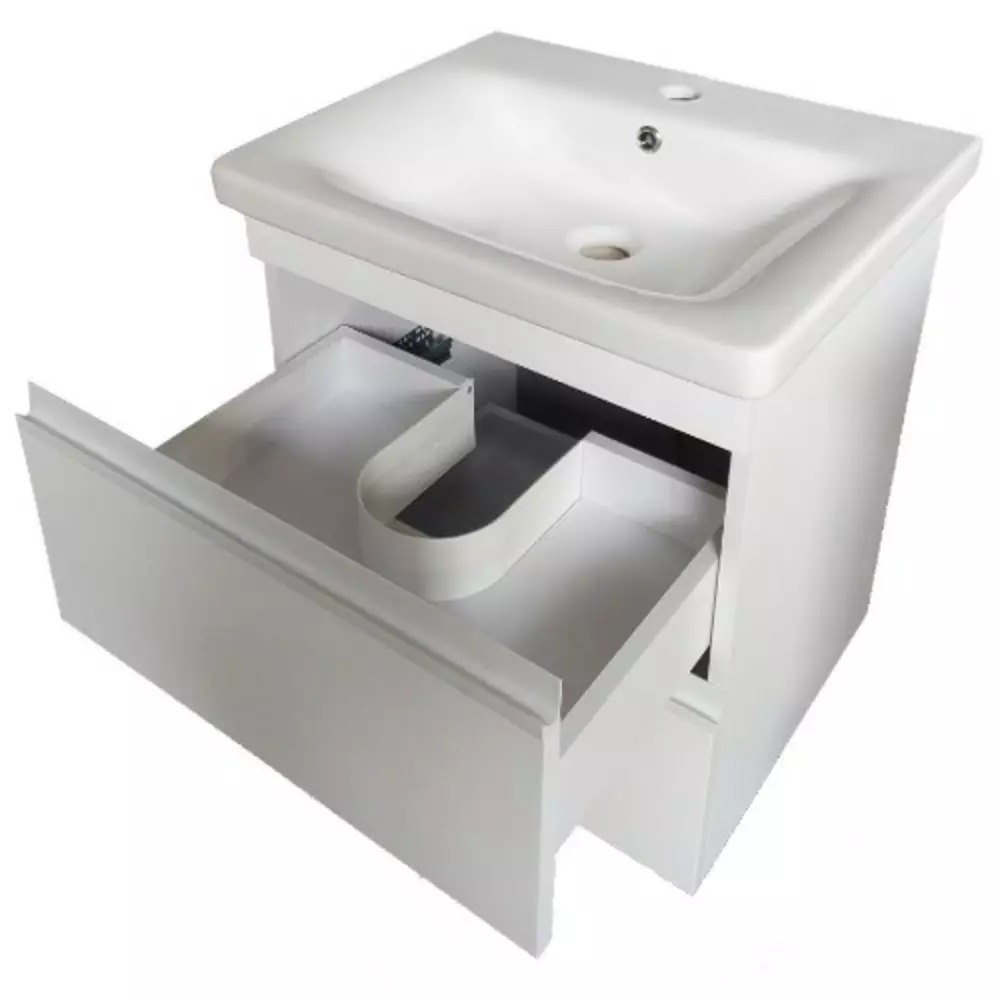 Тумба Devit Frame 753055W 55 см с раковиной и сифоном, белая глянцевая