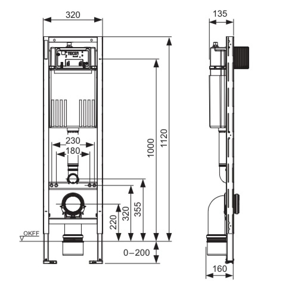 Инсталляция узкая для унитаза TECEprofil 9300600 бачок Compact 320