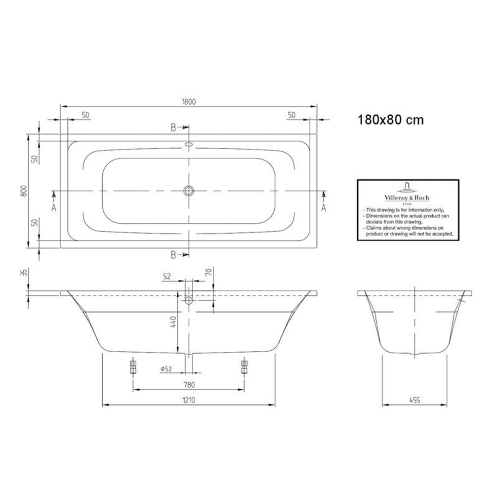 Ванна акриловая Villeroy&Boch Targa Style UBA180FRA2V-01 180х80 см