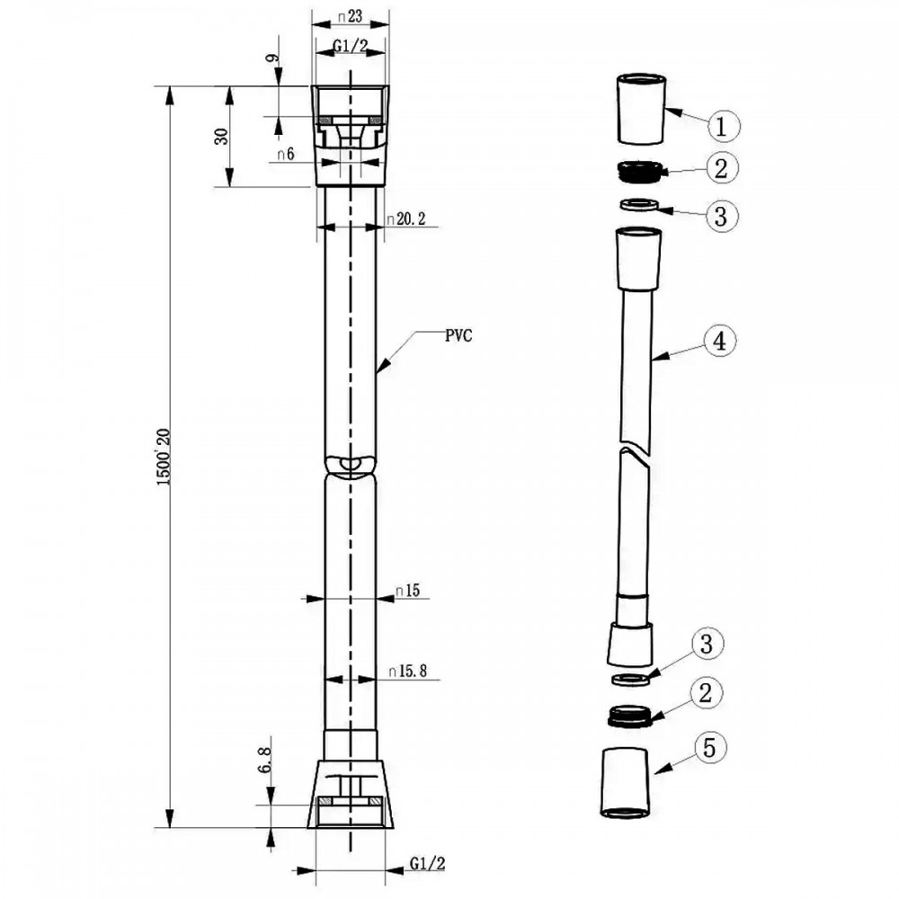 Душевой шланг Devit Flow D113000001000GM с латунными гайками G1/2’’ длиной 1,5 м, цвет gun metal