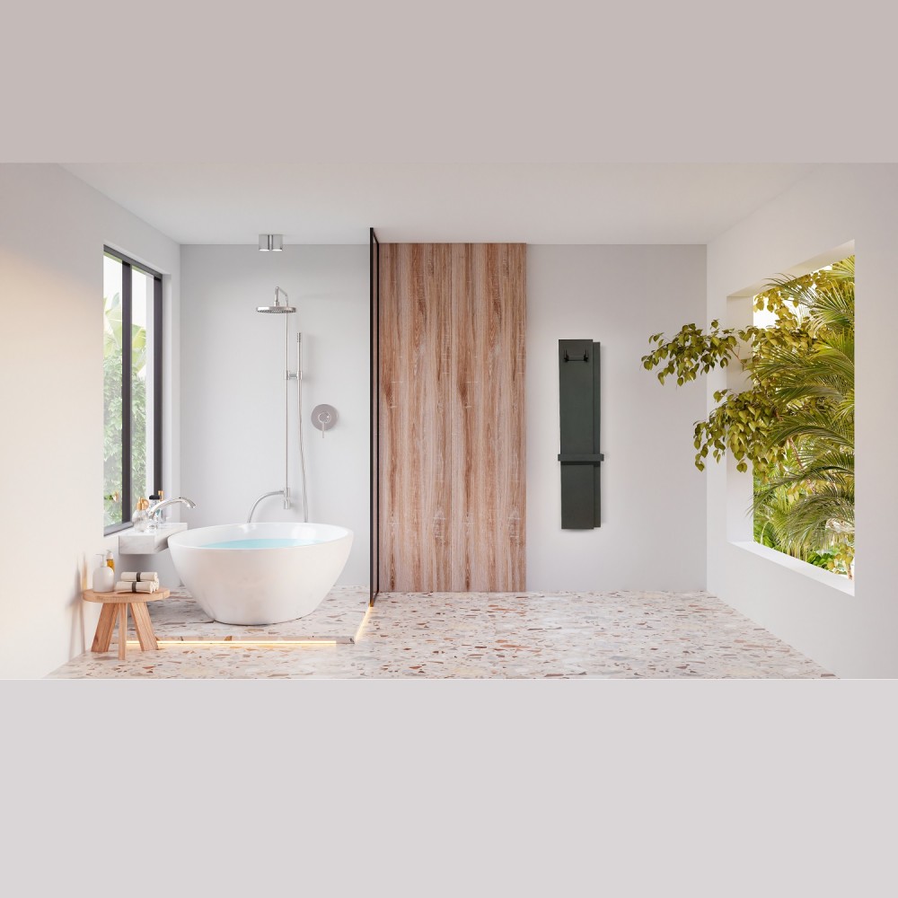 Радиатор электрический Deweit Whole Wall 2.0, с держателем для полотенец и халатов, Led-подсветка, цвет черный мат
