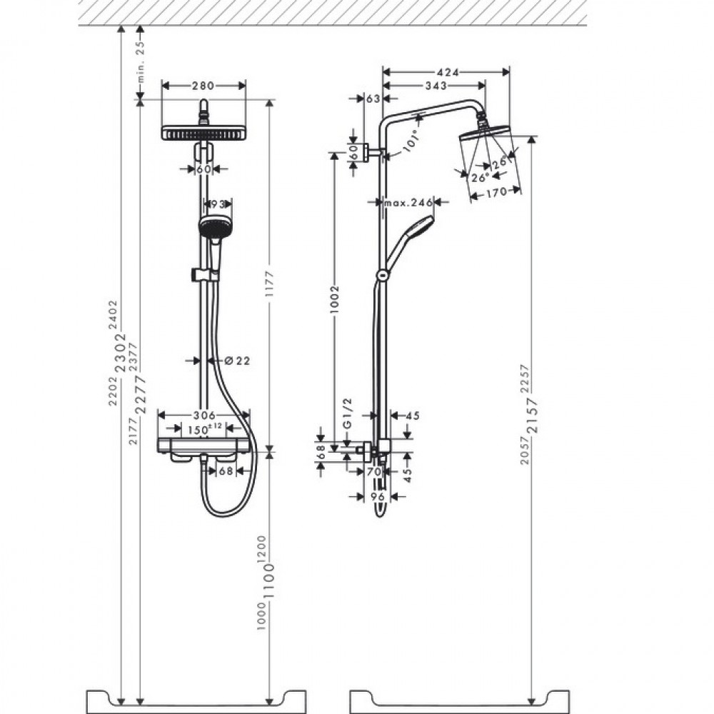 Душевая система Hansgrohe Croma E Showerpipe 280 1jet 27630000 с термостатом