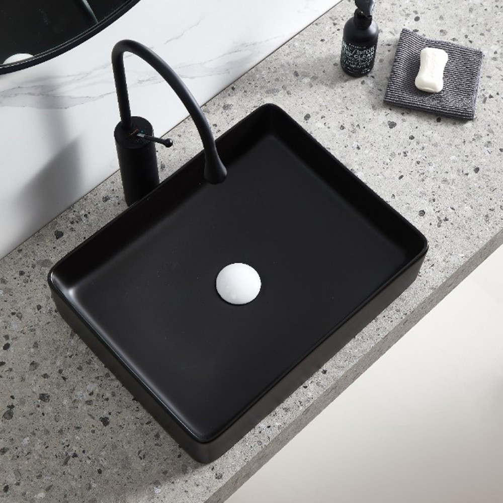 Раковина прямоугольная Devit Flow square DFL2170100MB 510х405х110 мм для установки на столешницу, черная матовая
