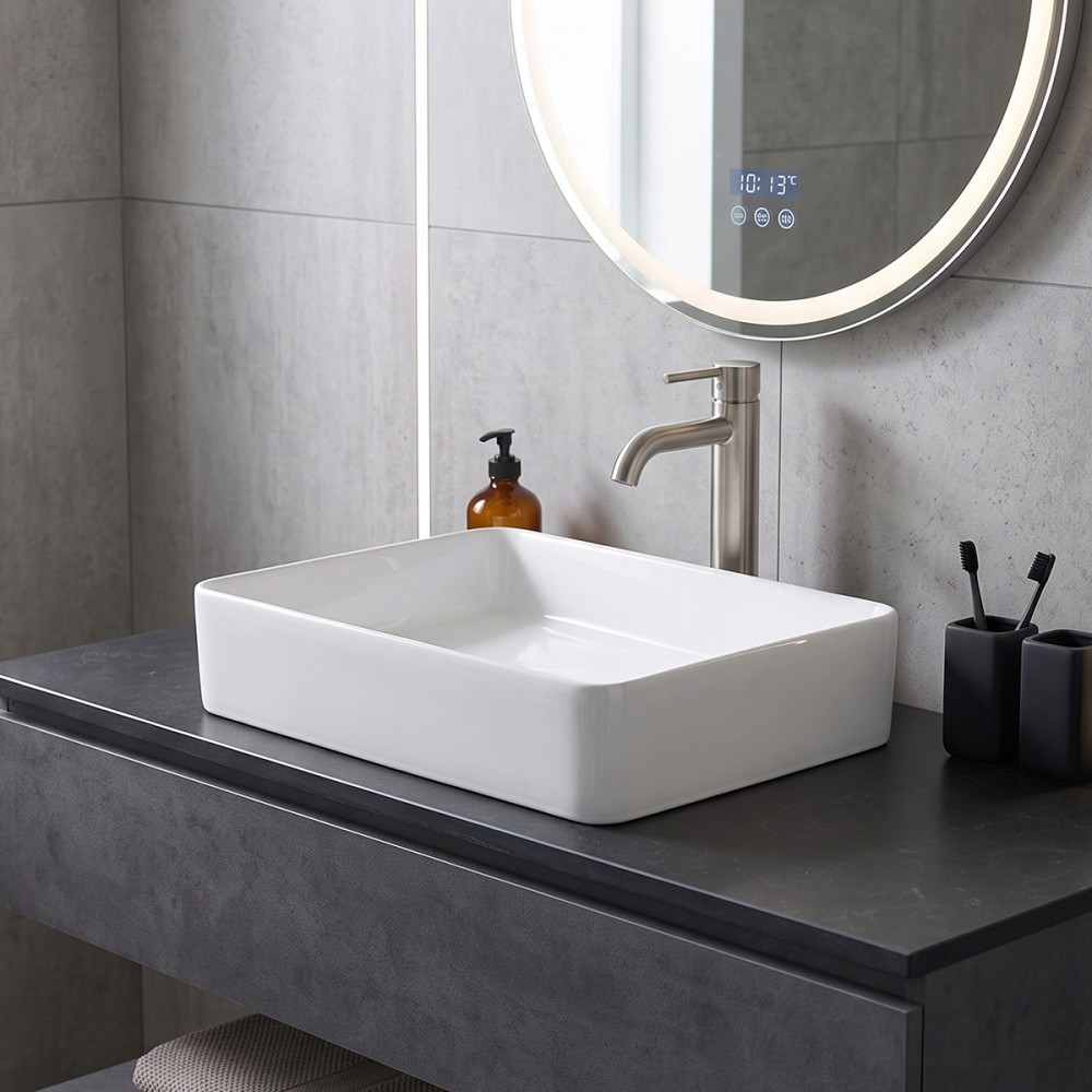 Раковина прямоугольная Devit Flow square  DFL2170100W 510х405х110 мм, для установки на столешницу, белая