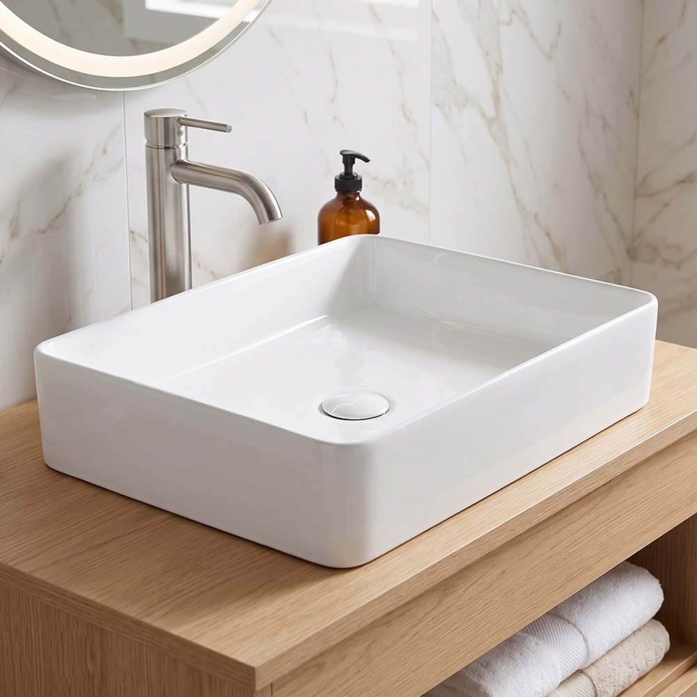 Раковина прямоугольная Devit Flow square  DFL2170100W 510х405х110 мм, для установки на столешницу, белая