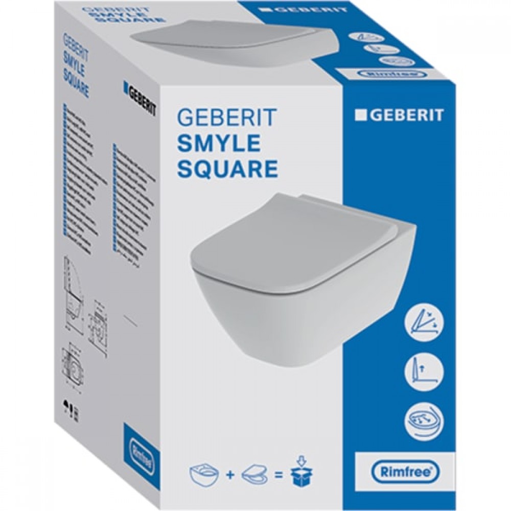 Унитаз подвесной Geberit Smyle Square 500.683.00.2 Rimfree, с сиденьем Soft Close