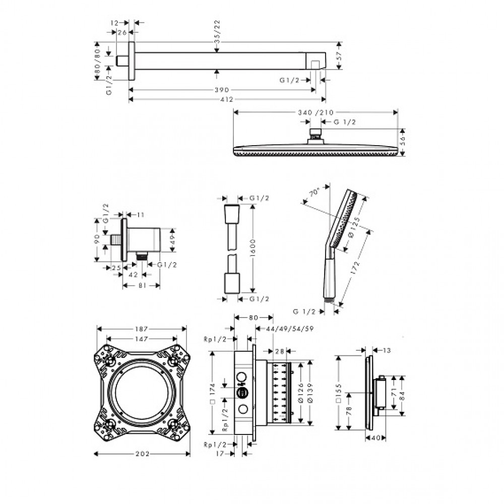 Душевая система скрытого монтажа Hansgrohe Raindance Alive Q 24620000 210/340 1jet с термостатом, хром