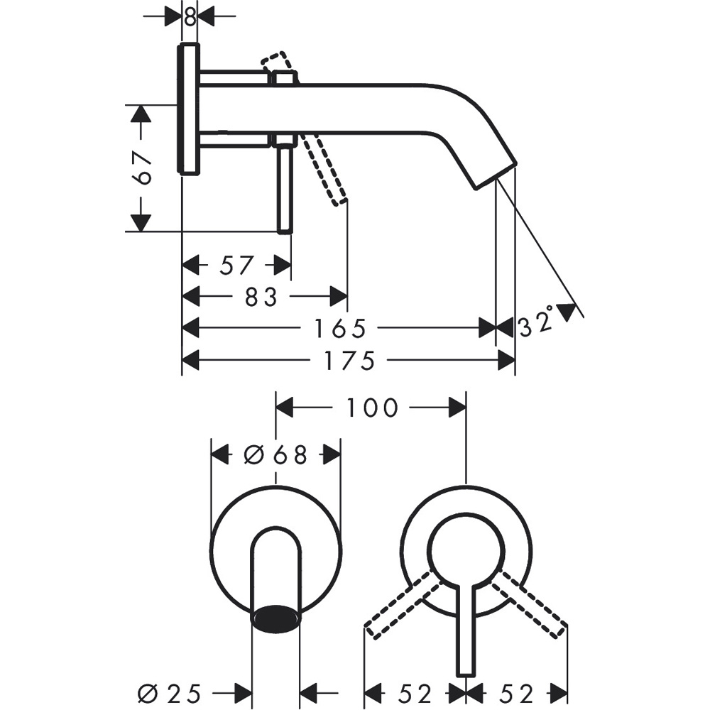 Внешняя часть смесителя скрытого монтажа для раковины Hansgrohe Tecturis S 73350700 белый матовый 16,5 см