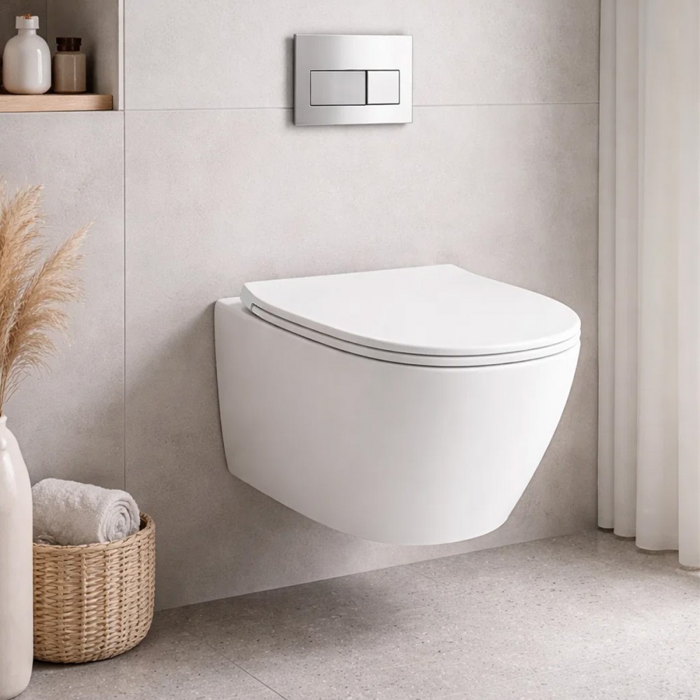 Унитаз подвесной Simas Juniper JU18/F85/JU004 безободковый с сиденьем Soft Close, турбосмив Vertigo flush, белый