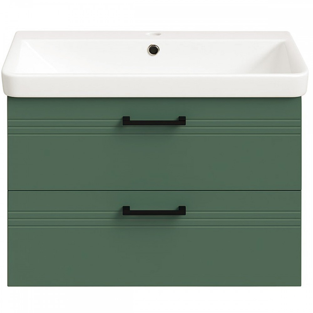 Тумба Devit Urbanis 454080E 80 см с раковиной и черными ручками, изумрудная