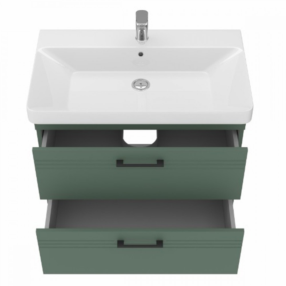 Тумба Devit Urbanis 454080E 80 см с раковиной и черными ручками, изумрудная