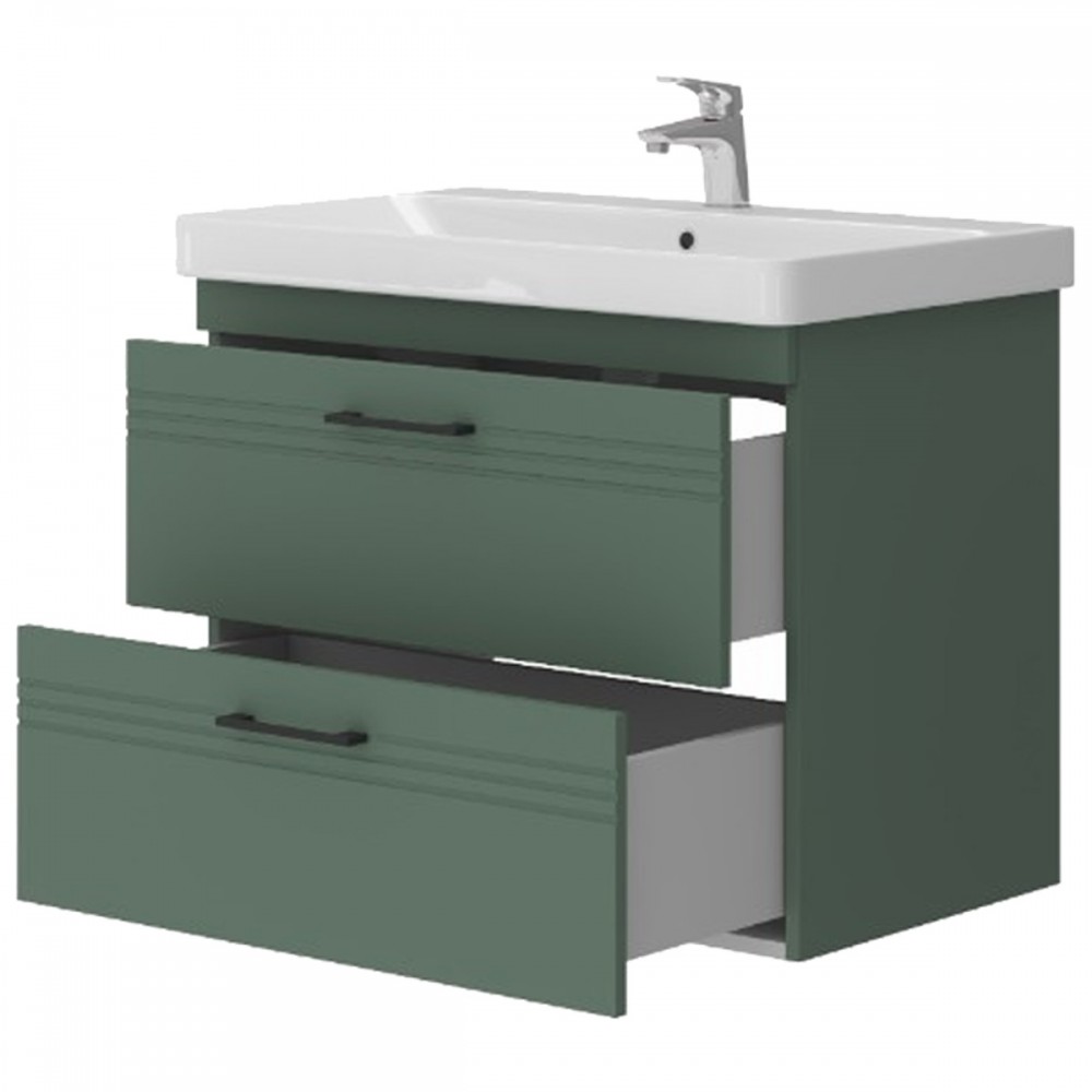 Тумба Devit Urbanis 454080E 80 см с раковиной и черными ручками, изумрудная
