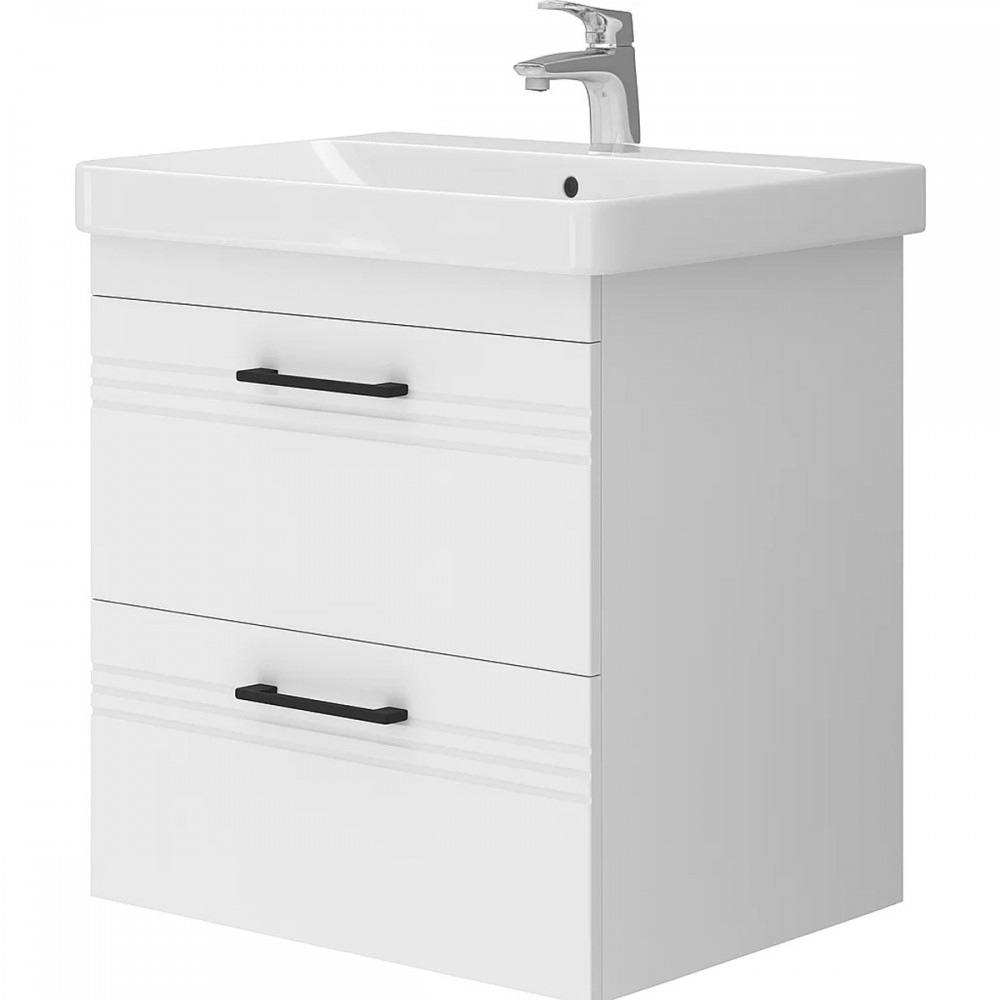 Тумба Devit Urbanis 454060W 60 см с раковиной и черными ручками, белая